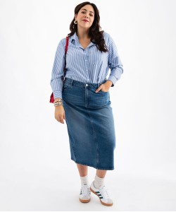 Jupe en jean longue en denim stretch femme grande taille[MISSING]
